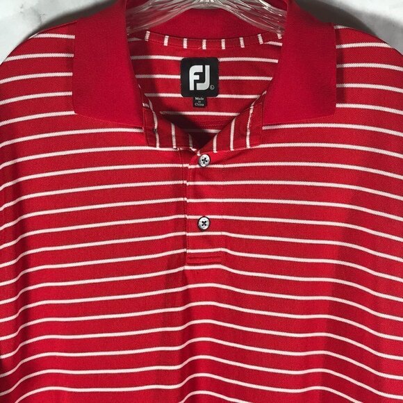 FootJoy Striped White Red Golf Golfing Polo Button Up Shirt - Picture 3 of 10